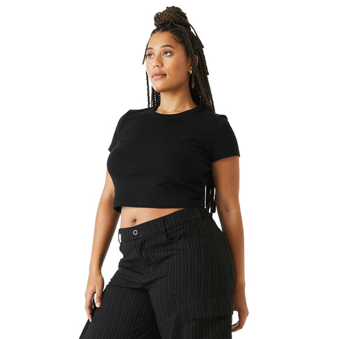 Women's Micro Rib Baby Tee Solid Black Blend side model